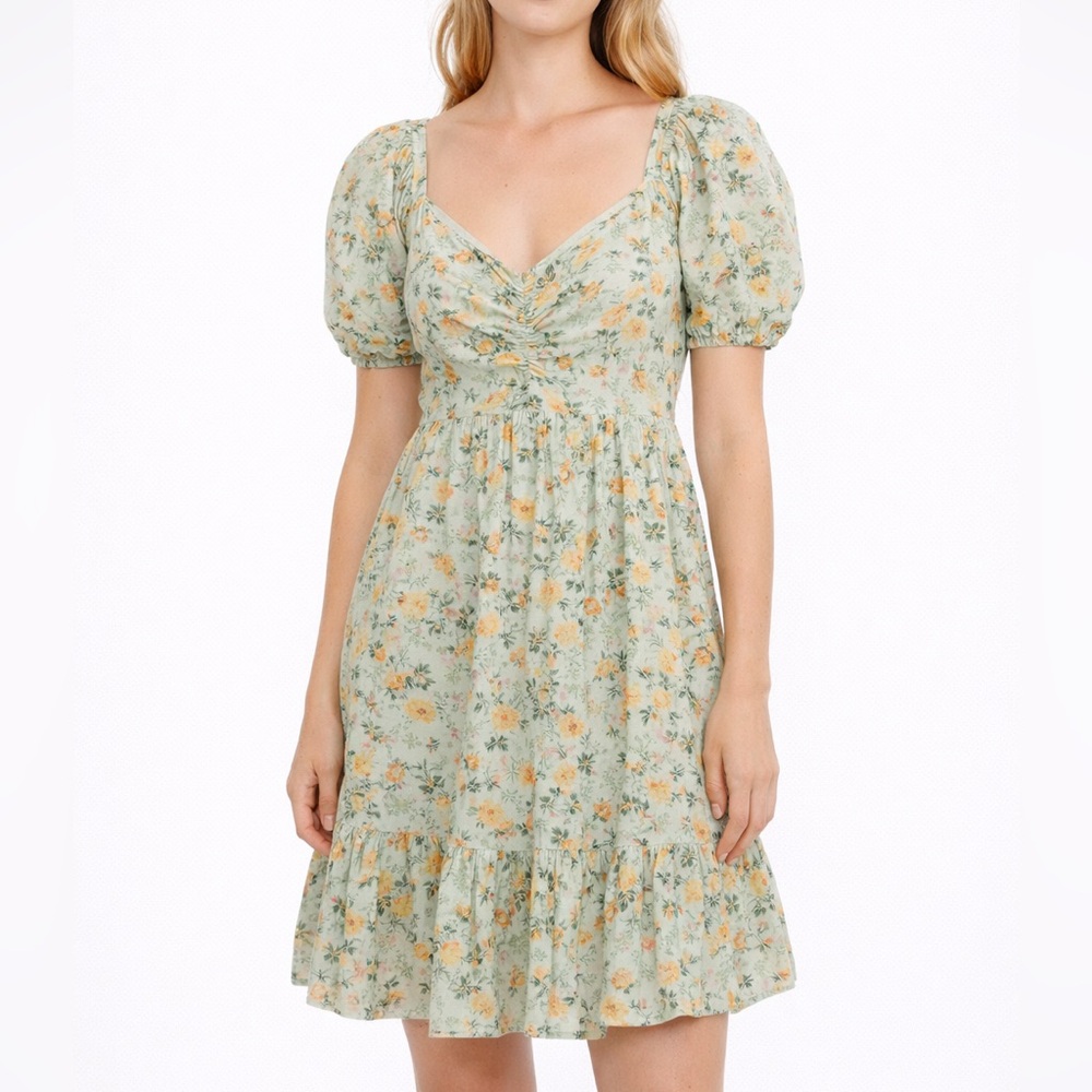 Lelis Womens Floral Puff Sleeve Boho Cottagecore Prairie Style Dress, Size Large